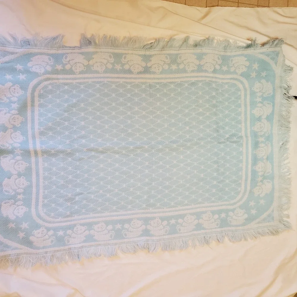 Vintage Bright Future Acrylic Baby Blanket‎ Blue Bears Fringe